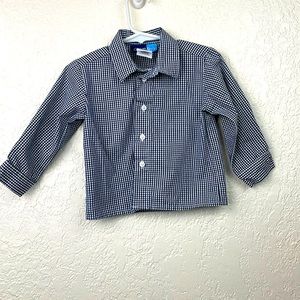 Great Guy navy blue and white checkered/gingham button down shirt